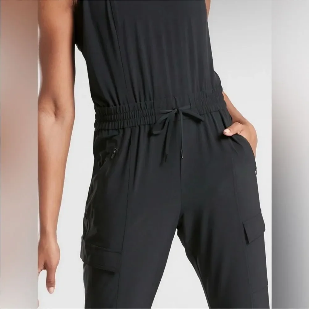 Athleta Size Medium Unbound Jumpsuit Black Travel Commute Lightweight Casual